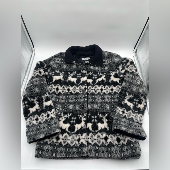 VTG Real Comfort High Pile Fleece Nordic Deer Coat Women’s Size Medium Jacket - Picture 4 of 16